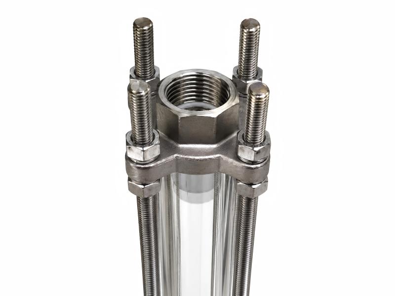 304 stainless steel tubular sight glass threaded connection detail.