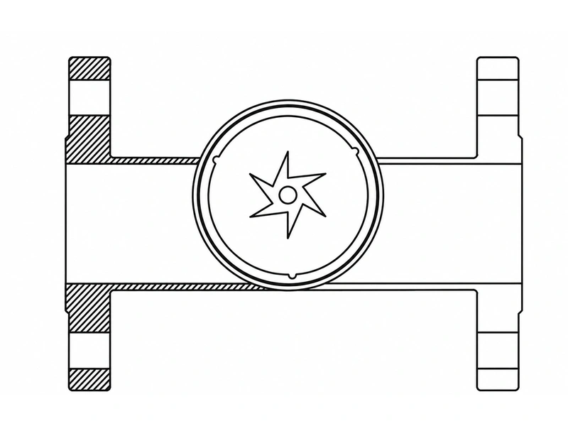 Flanged impeller flow indicator front view drawing.