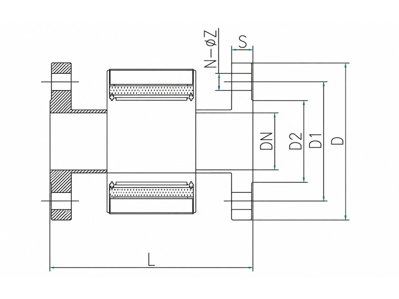 Flanged impeller flow indicator side dimensional drawing.
