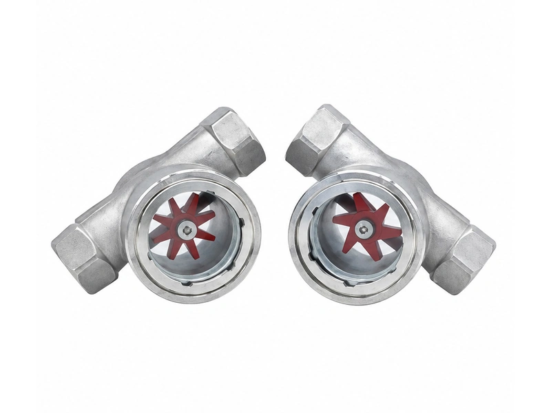 Two impeller flow indicators on a white background.