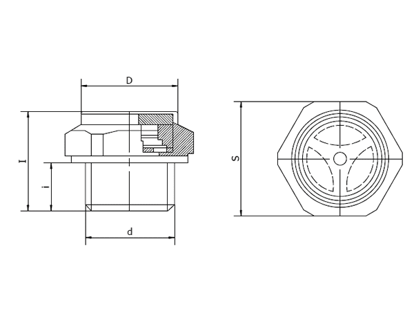 A diagram of aluminum alloy with plastic window on the white background.
