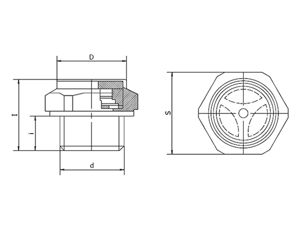 A diagram of brass oil sight glass with glass window on the white background.